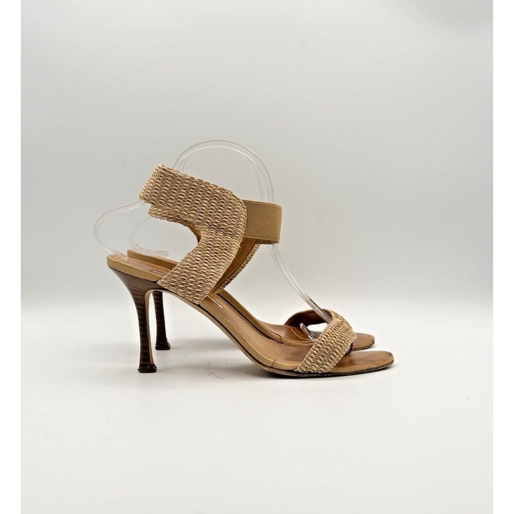 Manolo Blahnik Beige Tan Rattan Ankle Strap Heels Vintage Y2K Size EU 39